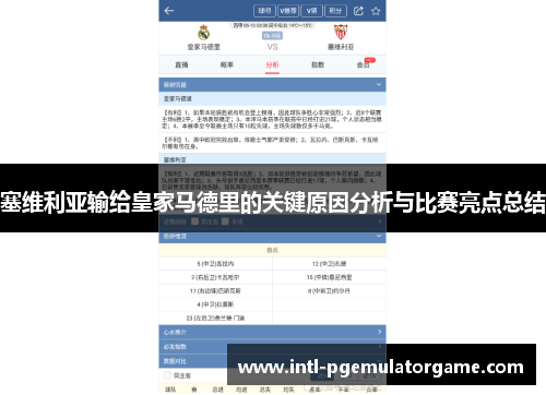 塞维利亚输给皇家马德里的关键原因分析与比赛亮点总结