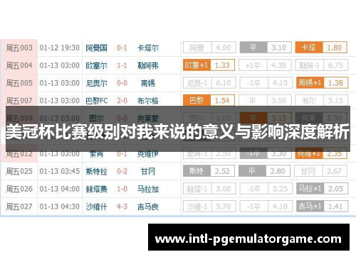 美冠杯比赛级别对我来说的意义与影响深度解析