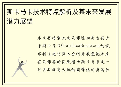 斯卡马卡技术特点解析及其未来发展潜力展望